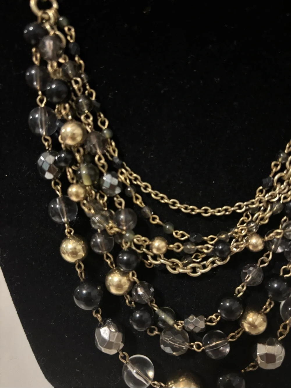 Lia Sophia Multi-Strand Black and Clear Beaded Gold-Tone Statement Necklace